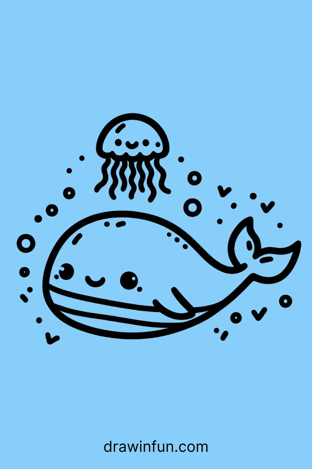 Whale with a Jellyfish easy drawing