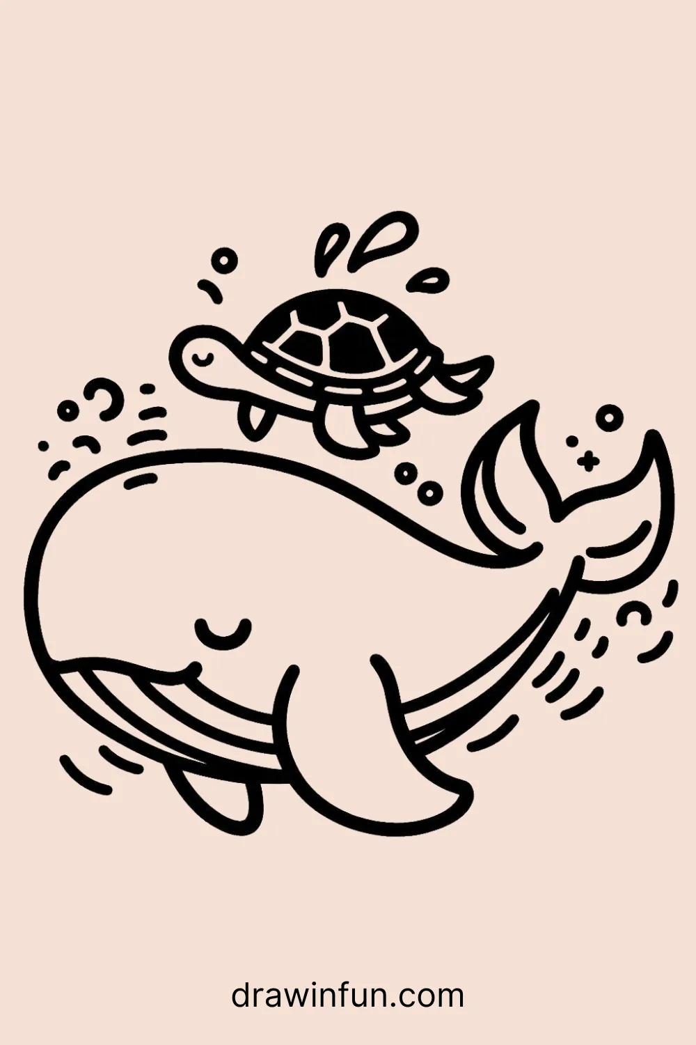 Whale with a Turtle easy drawing