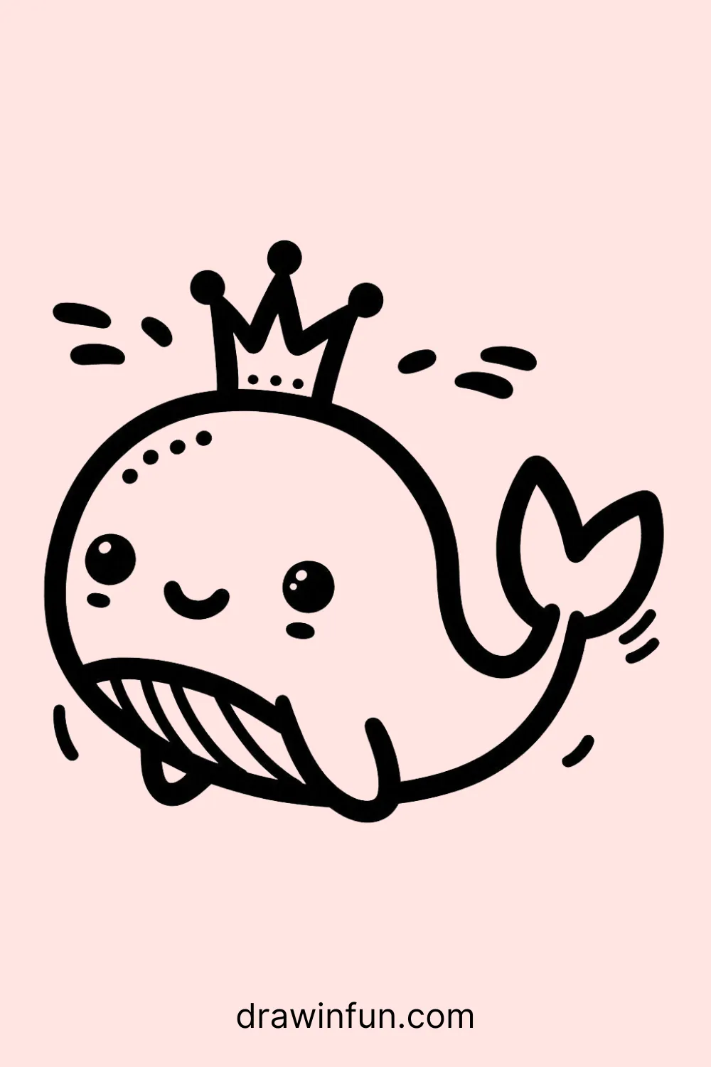 Whale wearing a crown easy drawing