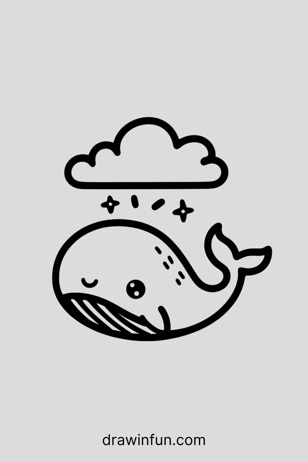 Whale with a Cloud easy drawing