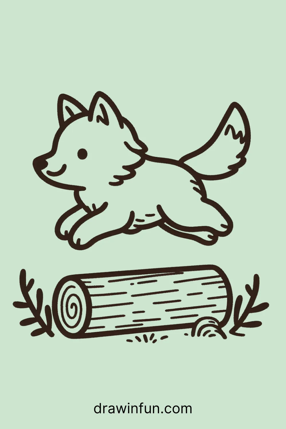 Wolf Jumping Over a Log easy drawing