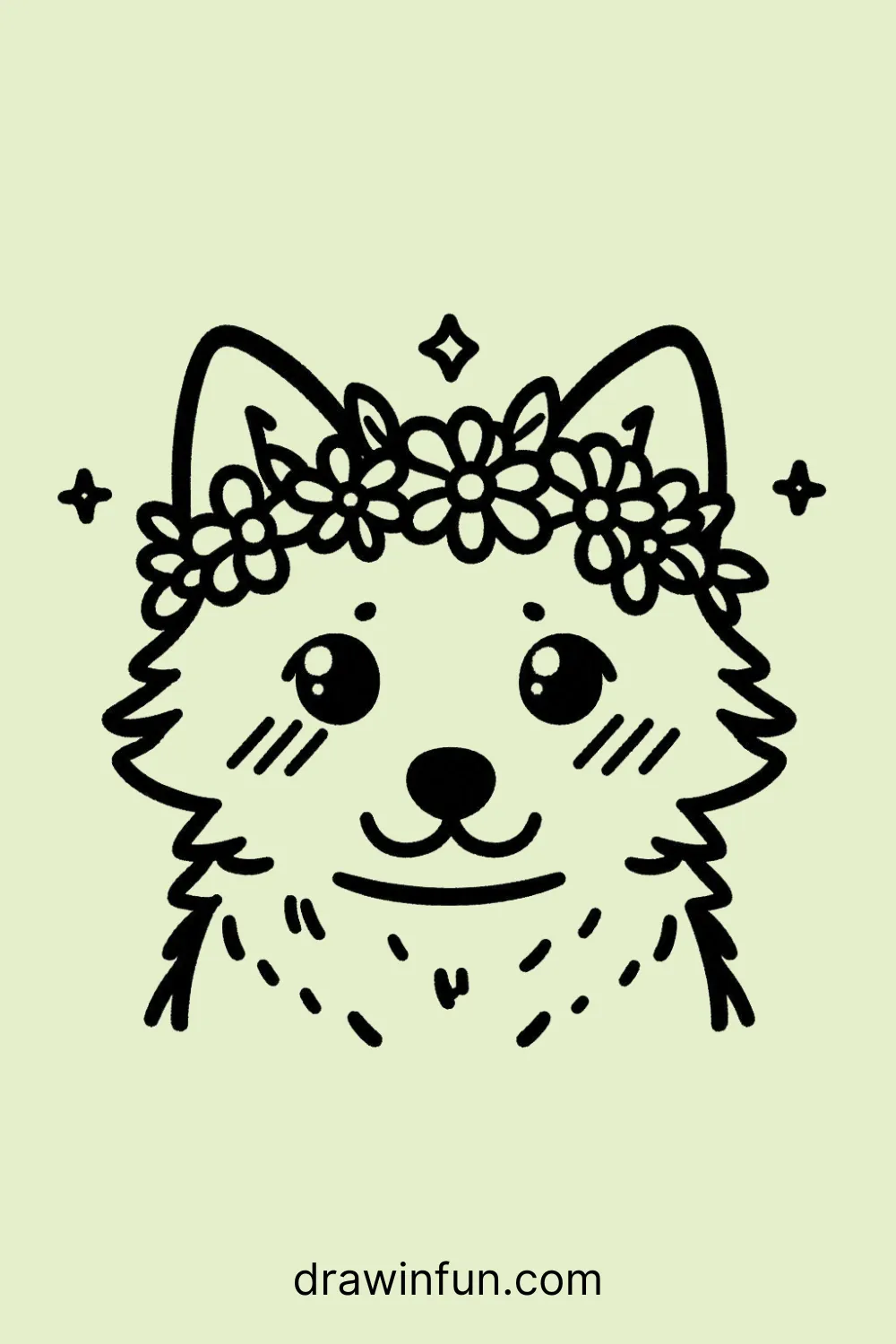 Wolf wearing a flower crown easy drawing