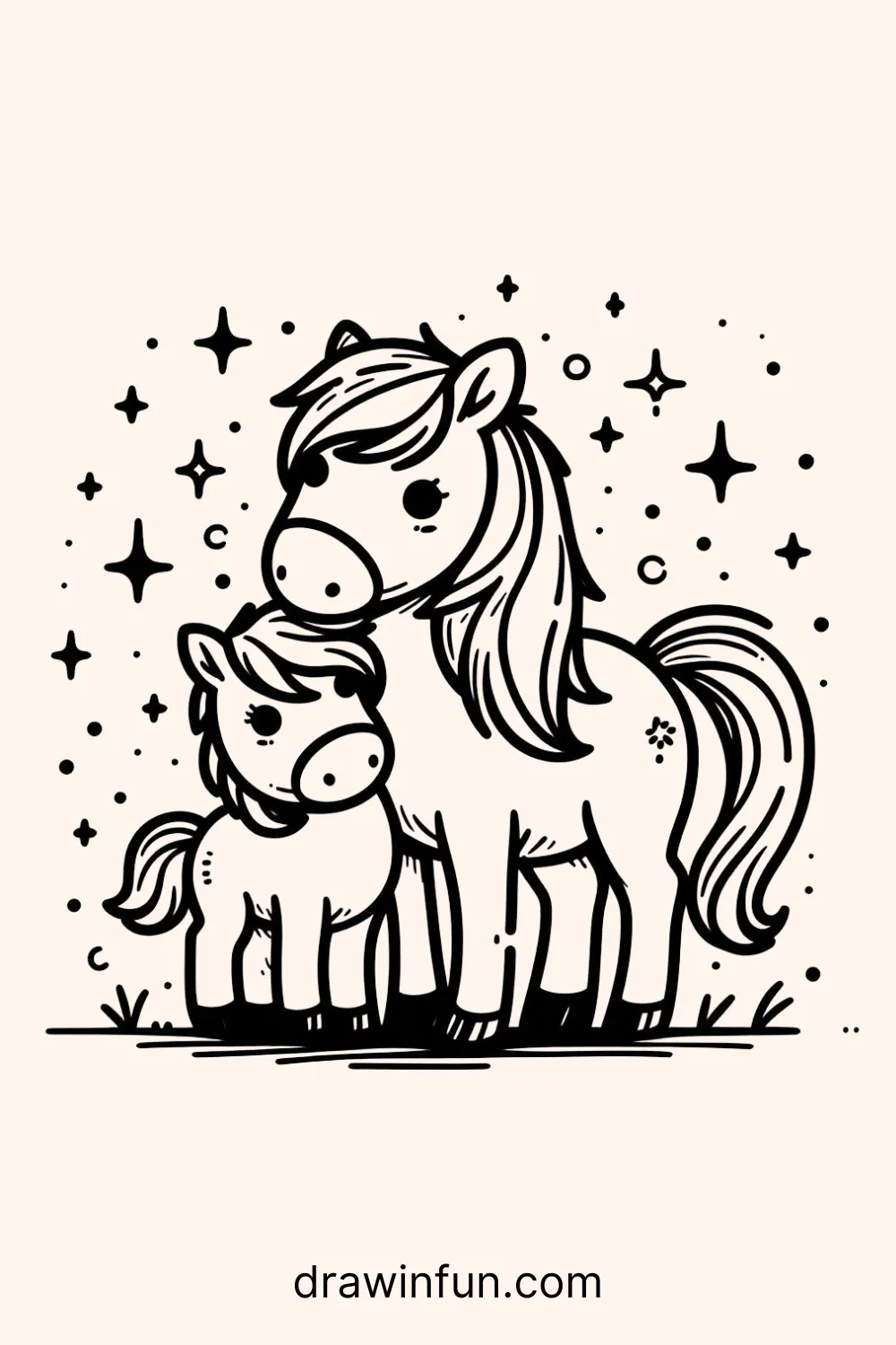 Horse and Foal easy drawing