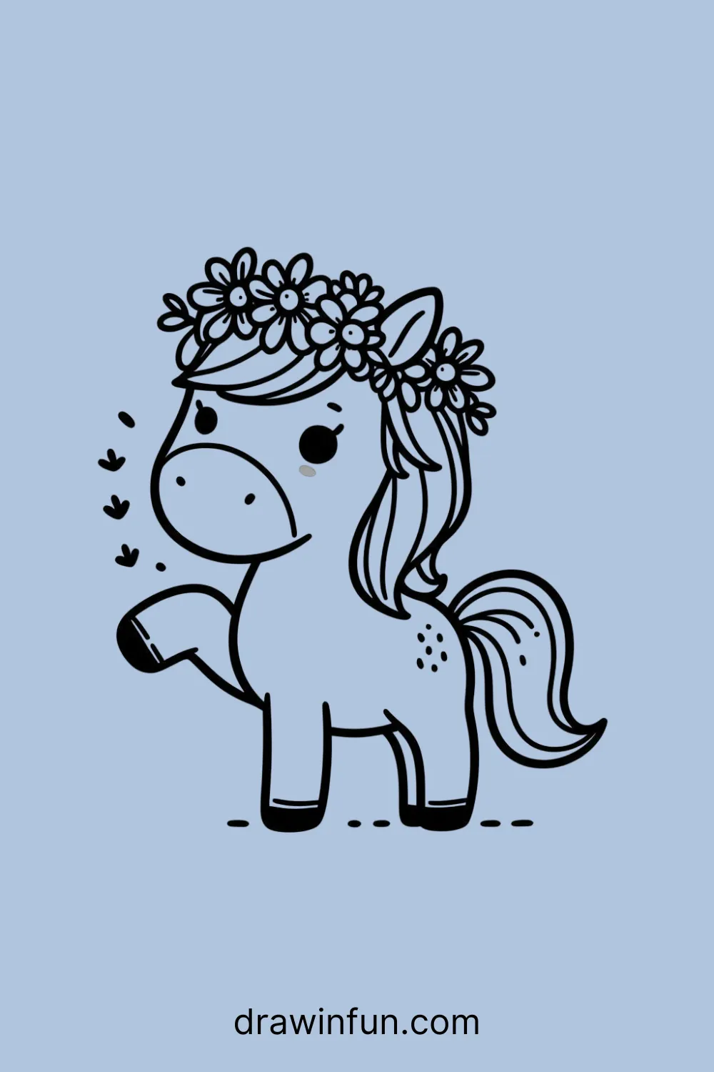 Horse wearing a flowers crown easy drawing