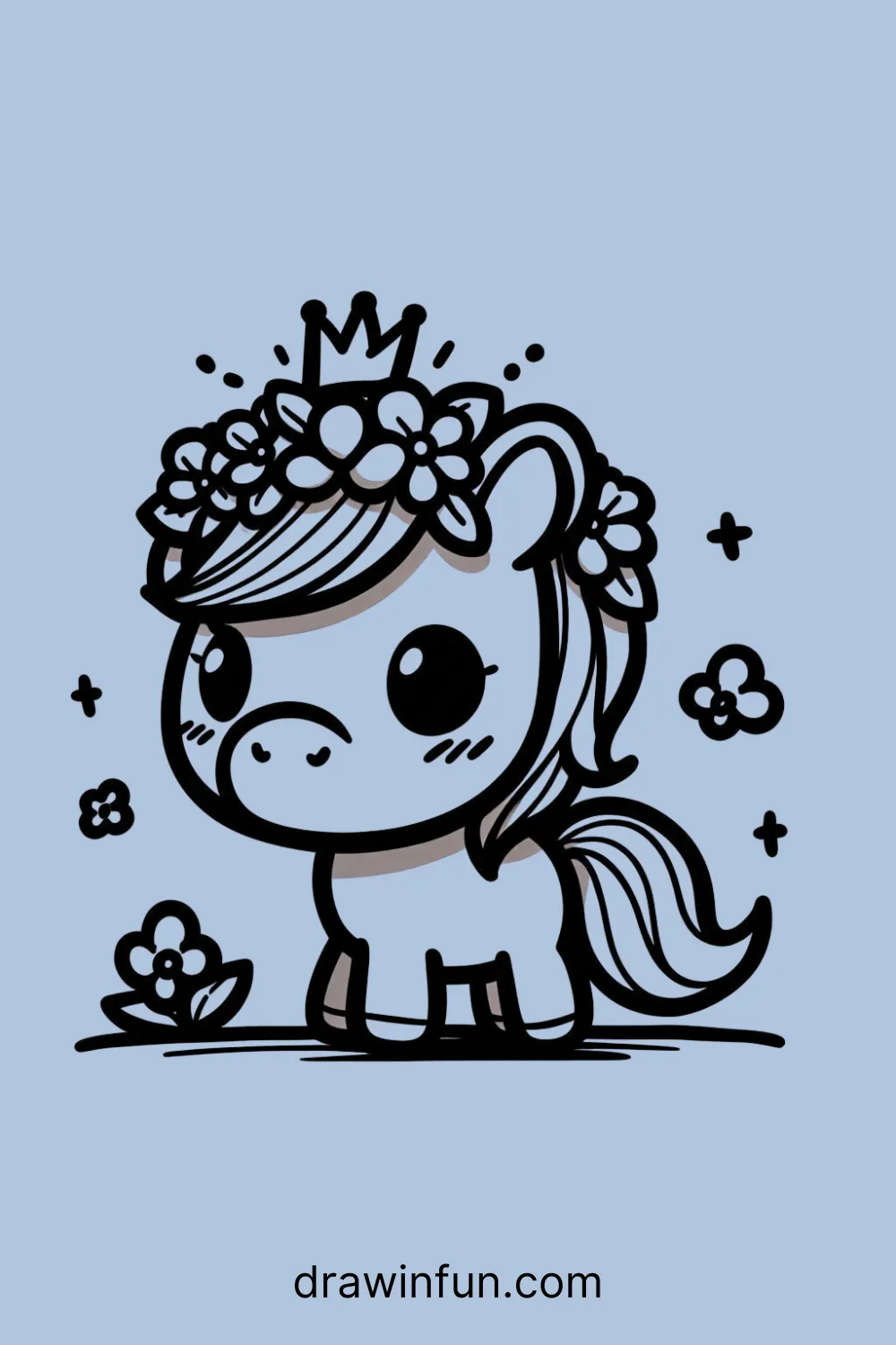 Horse wearing a flowers crown easy drawing