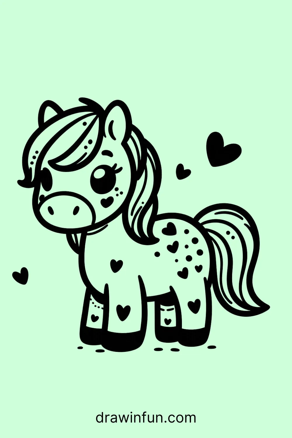 Horse with Heart Spots easy drawing